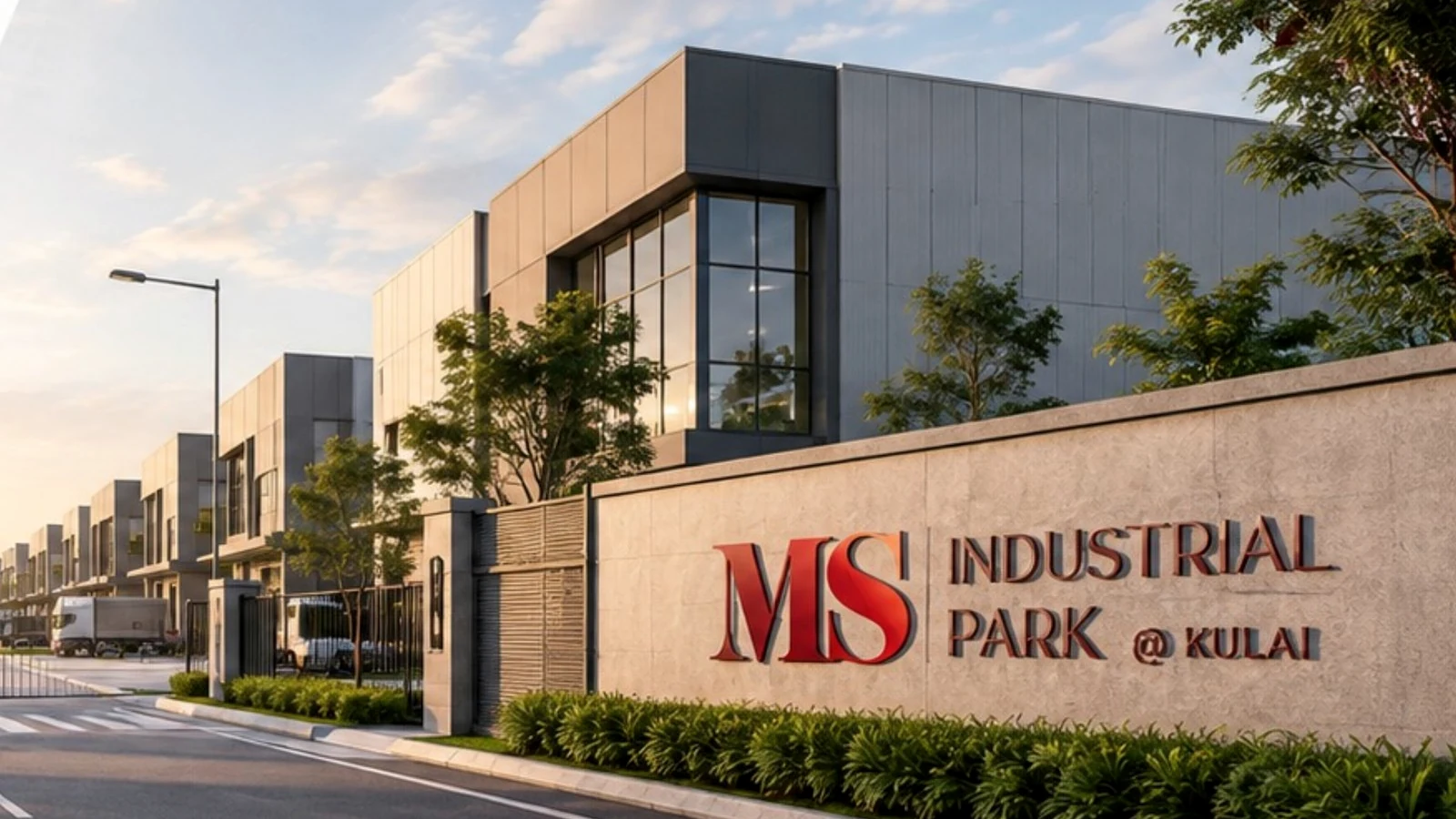 Factory streetscape and project entrance at MS Industrial Park @ Kulai
