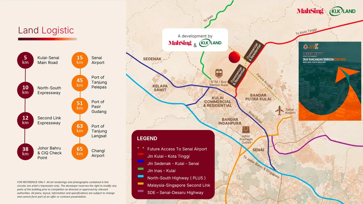 Land logistics map showing roads, expressways and regional infrastructure near MS Industrial Park @ Kulai