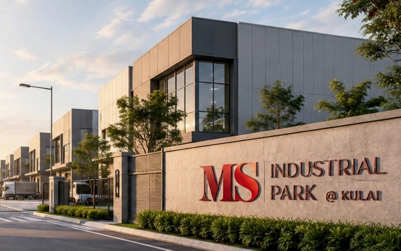 Landscaped industrial streetscape at MS Industrial Park @ Kulai